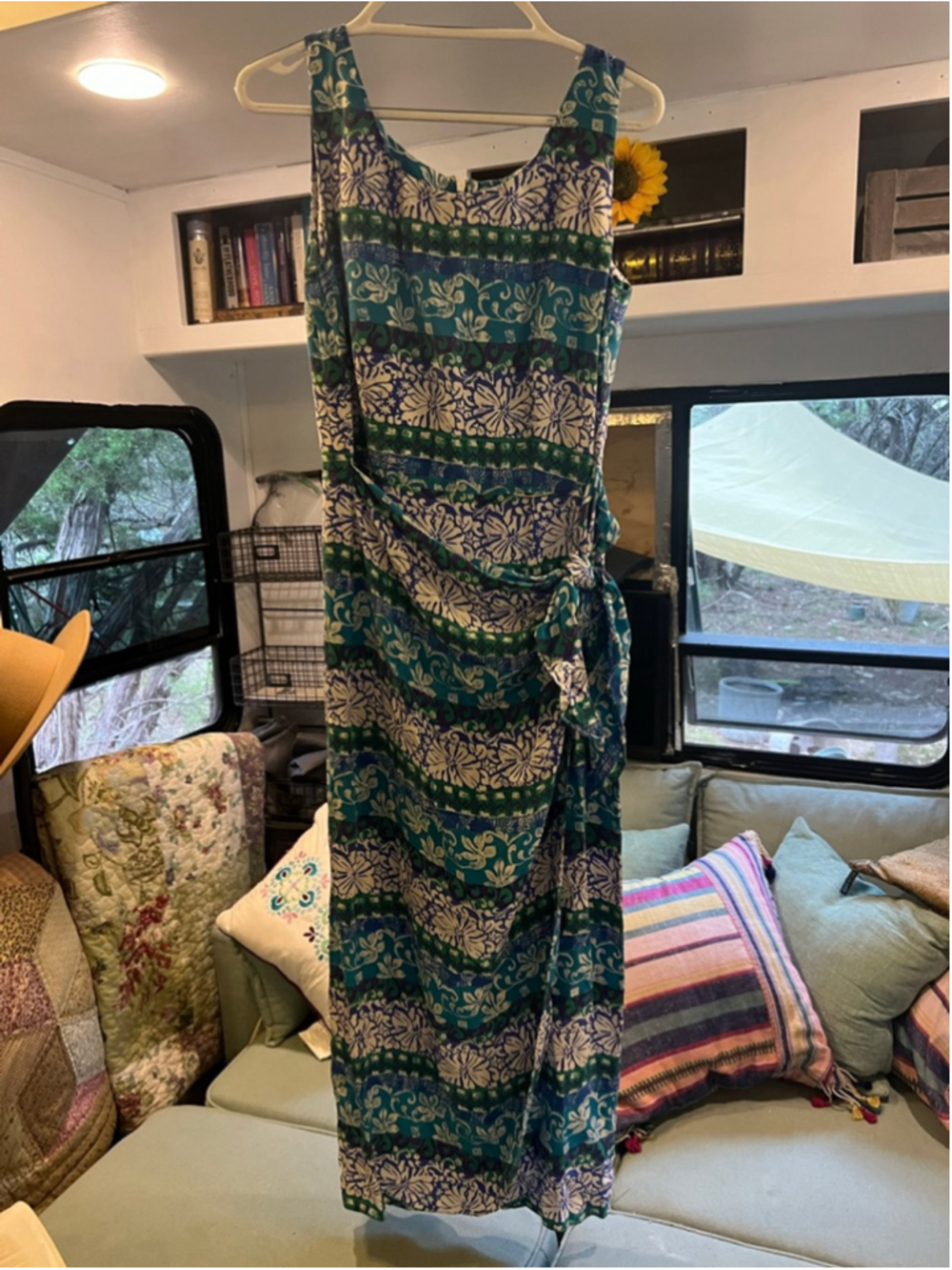 Women's SPENSER JEREMY Teal White Floral Silk Dress Size 10